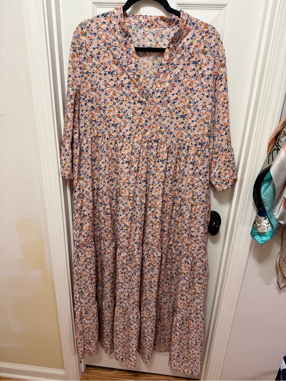 Floral Pink Tiered V-Neck Maxi Dress